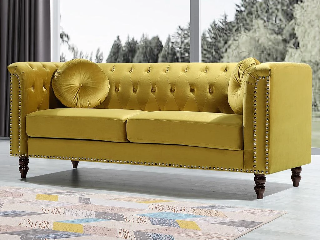 Canapé 3 Places En Velours Jaune Moutarde TURNER 1 Canapé 3 Places En Velours Jaune Moutarde TURNER