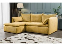 Canapé D'angle Convertible En Velours Côtelé Jaune Moutarde TEODORA De PASCAL MORABITO - Angle Gauche -Deco.fr Soldes Boutique canape 488017