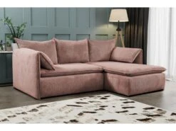 Canapé D'angle Convertible En Velours Côtelé Rose TEODORA De PASCAL MORABITO - Angle Droit