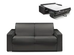 Canapé 2 Places Convertible Express En Simili CALITO - Noir - Couchage Lattes Larges 120 Cm - Matelas 14 Cm Avec Mémoire De Forme DUNLOPILLO