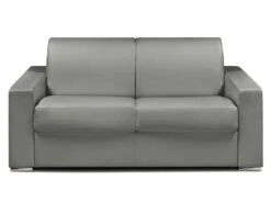 Canapé 2 Places Convertible Express En Simili CALITO - Gris - Couchage Lattes Larges 120 Cm - Matelas 16 Cm Avec Mousse à Mémoire De Forme DUNLOPILLO