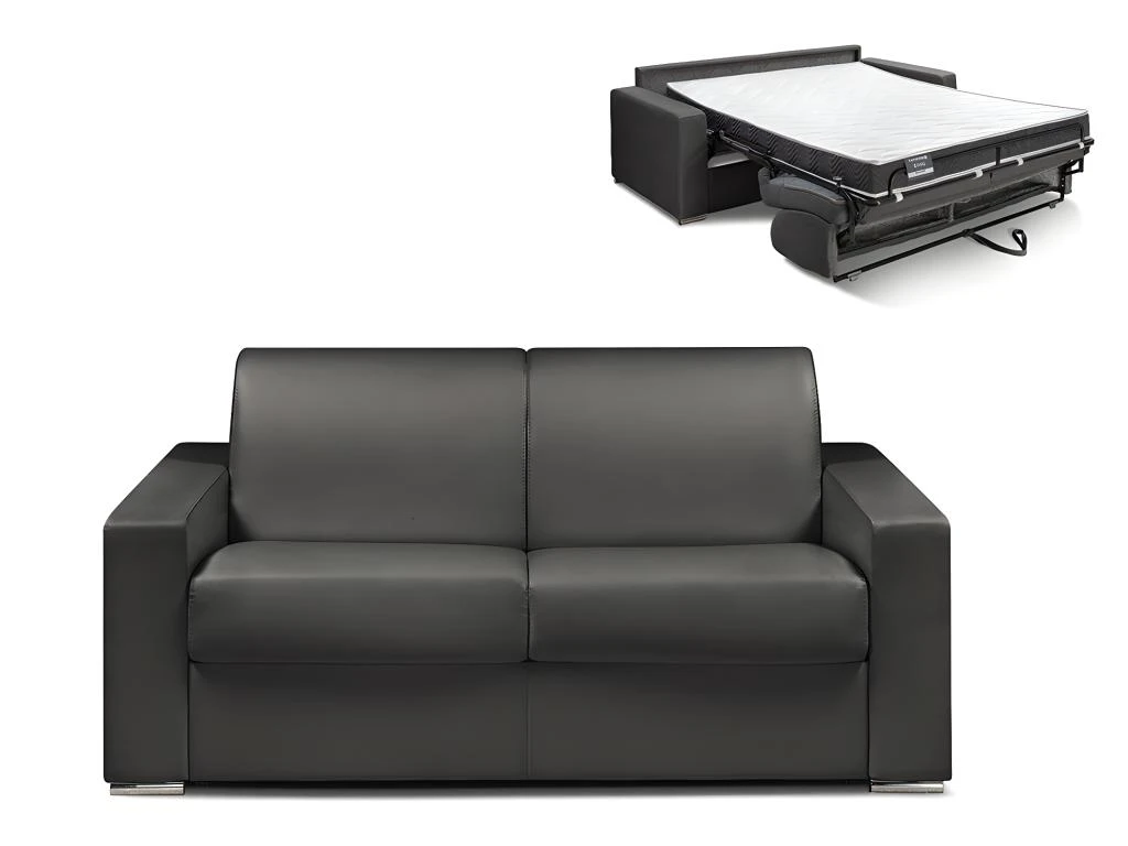 Canapé 2 Places Convertible Express En Simili CALITO - Noir - Couchage Lattes Larges 120 Cm - Matelas 16 Cm Avec Mousse à Mémoire De Forme DUNLOPILLO 2 Canapé 2 Places Convertible Express En Simili CALITO - Noir - Couchage Lattes Larges 120 Cm - Matelas 16 Cm Avec Mousse à Mémoire De Forme DUNLOPILLO – Image 2