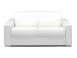 Canapé 2 Places Convertible Express En Simili CALITO - Blanc - Couchage Lattes Larges 120 Cm - Matelas 18 Cm Avec Mémoire De Forme DUNLOPILLO
