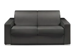 Canapé 2 Places Convertible Express En Simili CALITO - Noir - Couchage Lattes Larges 120 Cm - Matelas 18 Cm Avec Mémoire De Forme DUNLOPILLO