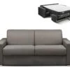 Canapé 3 Places Convertible Express En Tissu CALITO - Anthracite - Couchage 140 Cm - Matelas 22 Cm Avec Mémoire De Forme DUNLOPILLO