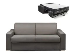 Canapé 3 Places Convertible Express En Tissu CALITO - Anthracite - Couchage 140 Cm - Matelas 22 Cm Avec Mémoire De Forme DUNLOPILLO