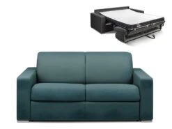 Canapé 2 Places Convertible Express En Tissu CALITO - Bleu - Couchage Lattes Larges 120 Cm - Matelas 14 Cm Avec Mémoire De Forme DUNLOPILLO