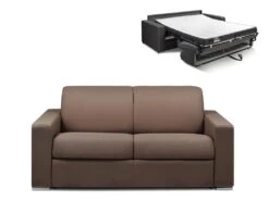 Canapé 2 Places Convertible Express En Tissu CALITO - Marron - Couchage Lattes Larges 120 Cm - Matelas 16 Cm Avec Mousse à Mémoire De Forme DUNLOPILLO