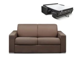 Canapé 2 Places Convertible Express En Tissu CALITO - Marron - Couchage Lattes Larges 120 Cm - Matelas 18 Cm Avec Mémoire De Forme DUNLOPILLO