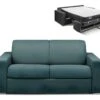 Canapé 2 Places Convertible Express En Tissu CALITO - Bleu - Couchage Lattes Larges 120 Cm - Matelas 22 Cm Avec Mémoire De Forme DUNLOPILLO -Deco.fr Soldes Boutique canape 490087