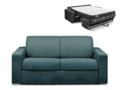 Canapé 2 Places Convertible Express En Tissu CALITO - Bleu - Couchage Lattes Larges 120 Cm - Matelas 22 Cm Avec Mémoire De Forme DUNLOPILLO