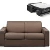 Canapé 2 Places Convertible Express En Tissu CALITO - Marron - Couchage Lattes Larges 120 Cm - Matelas 22 Cm Avec Mémoire De Forme DUNLOPILLO -Deco.fr Soldes Boutique canape 490111