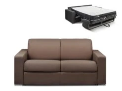 Canapé 2 Places Convertible Express En Tissu CALITO - Marron - Couchage Lattes Larges 120 Cm - Matelas 22 Cm Avec Mémoire De Forme DUNLOPILLO