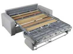 Canapé 3 Places Convertible Express En Tissu CALITO - Bleu - Couchage Lattes Larges 140 Cm - Matelas 22 Cm Avec Mémoire De Forme DUNLOPILLO -Deco.fr Soldes Boutique canape 490279