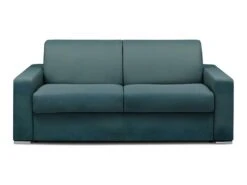 Canapé 3 Places Convertible Express En Tissu CALITO - Bleu - Couchage Lattes Larges 140 Cm - Matelas 22 Cm Avec Mémoire De Forme DUNLOPILLO -Deco.fr Soldes Boutique canape 490289