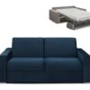 Canapé 3 Places Convertible Express En Velours CALITO - Bleu Nuit - Couchage 140 Cm - Matelas 14 Cm -Deco.fr Soldes Boutique canape 490327