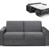 Canapé 3 Places Convertible Express En Velours CALITO - Anthracite - Couchage 140 Cm - Matelas 14 Cm Avec Mémoire De Forme DUNLOPILLO -Deco.fr Soldes Boutique canape 490377