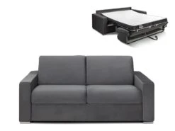 Canapé 3 Places Convertible Express En Velours CALITO - Anthracite - Couchage 140 Cm - Matelas 14 Cm Avec Mémoire De Forme DUNLOPILLO