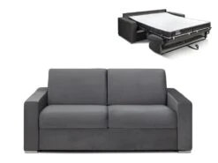 Canapé 3 Places Convertible Express En Velours CALITO - Anthracite - Couchage 140 Cm - Matelas 16 Cm Avec Mousse à Mémoire De Forme DUNLOPILLO