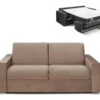 Canapé 3 Places Convertible Express En Velours CALITO - Beige - Couchage 140 Cm - Matelas 18 Cm Avec Mémoire De Forme DUNLOPILLO -Deco.fr Soldes Boutique canape 490455