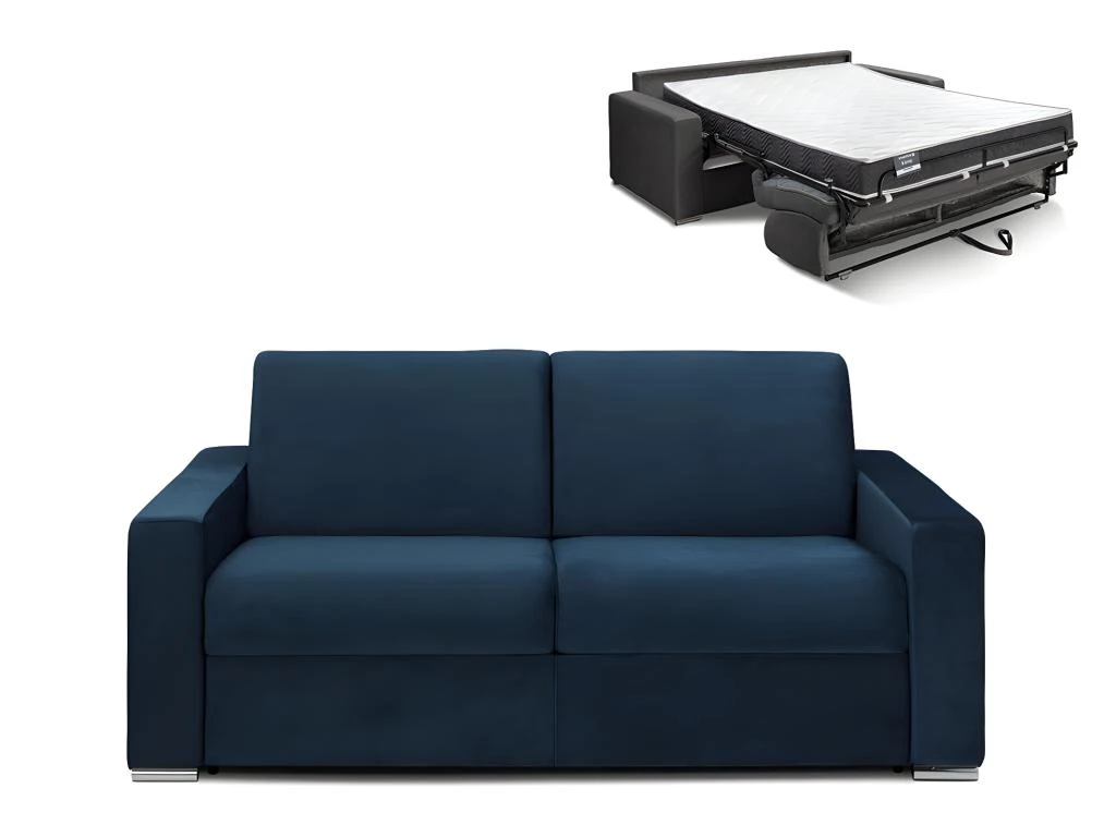 Canapé 3 Places Convertible Express En Velours CALITO - Bleu Nuit - Couchage 140 Cm - Matelas 18 Cm Avec Mémoire De Forme DUNLOPILLO 1 Canapé 3 Places Convertible Express En Velours CALITO - Bleu Nuit - Couchage 140 Cm - Matelas 18 Cm Avec Mémoire De Forme DUNLOPILLO