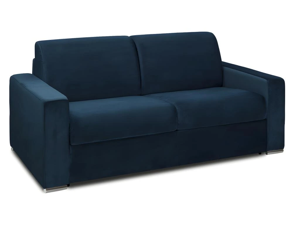 Canapé 2 Places Convertible Express En Velours CALITO - Bleu Nuit - Couchage Lattes Larges 120 Cm - Matelas 14 Cm Avec Mémoire De Forme DUNLOPILLO 4 Canapé 2 Places Convertible Express En Velours CALITO - Bleu Nuit - Couchage Lattes Larges 120 Cm - Matelas 14 Cm Avec Mémoire De Forme DUNLOPILLO – Image 4