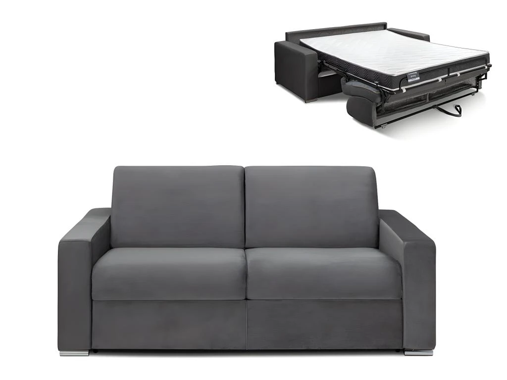 Canapé 2 Places Convertible Express En Velours CALITO - Anthracite - Couchage Lattes Larges 120 Cm - Matelas 16 Cm Avec Mousse à Mémoire De Forme DUNLOPILLO 1 Canapé 2 Places Convertible Express En Velours CALITO - Anthracite - Couchage Lattes Larges 120 Cm - Matelas 16 Cm Avec Mousse à Mémoire De Forme DUNLOPILLO