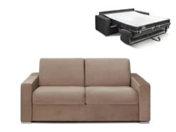 Canapé 2 Places Convertible Express En Velours CALITO - Beige - Couchage Lattes Larges 120 Cm - Matelas 16 Cm Avec Mousse à Mémoire De Forme DUNLOPILLO