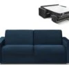Canapé 4 Places Convertible Express En Velours CALITO - Bleu Nuit - Couchage 160 Cm - Matelas 18 Cm Avec Mémoire De Forme DUNLOPILLO -Deco.fr Soldes Boutique canape 490681
