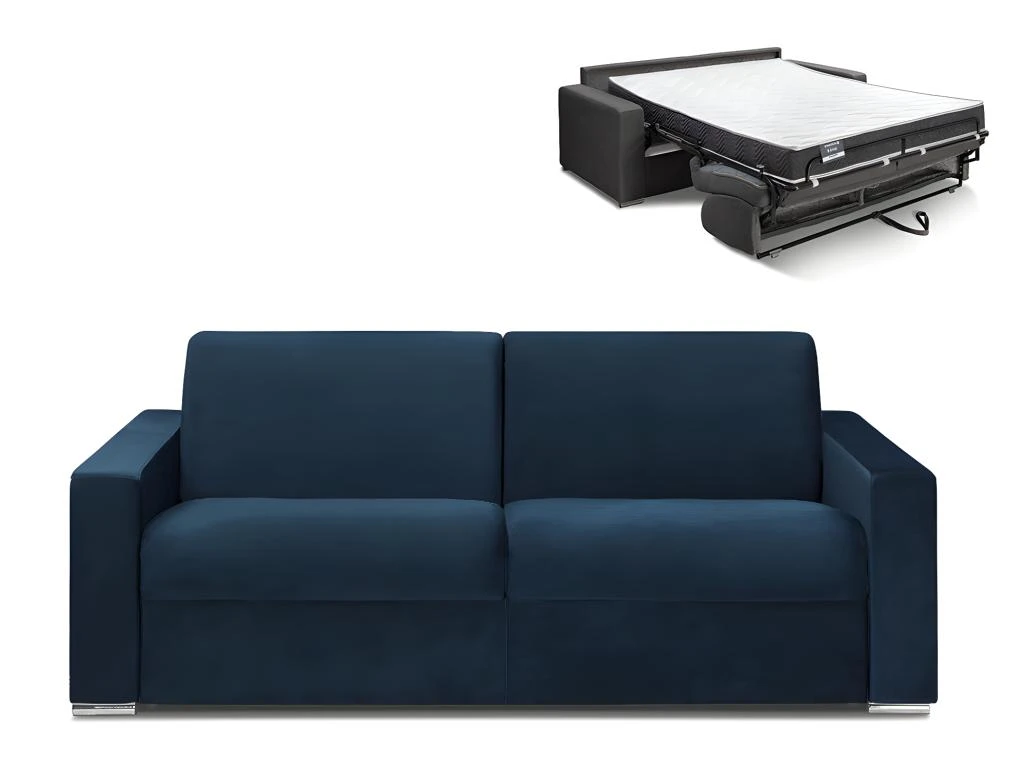 Canapé 4 Places Convertible Express En Velours CALITO - Bleu Nuit - Couchage 160 Cm - Matelas 18 Cm Avec Mémoire De Forme DUNLOPILLO 1 Canapé 4 Places Convertible Express En Velours CALITO - Bleu Nuit - Couchage 160 Cm - Matelas 18 Cm Avec Mémoire De Forme DUNLOPILLO