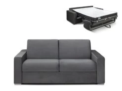 Canapé 2 Places Convertible Express En Velours CALITO - Anthracite - Couchage Lattes Larges 120 Cm - Matelas 18 Cm Avec Mémoire De Forme DUNLOPILLO