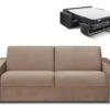 Canapé 4 Places Convertible Express En Velours CALITO - Beige - Couchage 160 Cm - Matelas 22 Cm Avec Mémoire De Forme DUNLOPILLO -Deco.fr Soldes Boutique canape 490697