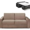 Canapé 3 Places Convertible Express En Velours CALITO - Beige - Couchage Lattes Larges 140 Cm - Matelas 14 Cm Avec Mémoire De Forme DUNLOPILLO -Deco.fr Soldes Boutique canape 490825