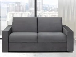 Canapé 3 Places Convertible Express En Velours CALITO - Anthracite - Couchage Lattes Larges 140 Cm - Matelas 16 Cm Avec Mousse à Mémoire De Forme DUNLOPILLO