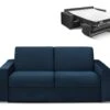 Canapé 3 Places Convertible Express En Velours CALITO - Bleu Nuit - Couchage Lattes Larges 140 Cm - Matelas 16 Cm Avec Mousse à Mémoire De Forme DUNLOPILLO -Deco.fr Soldes Boutique canape 490867