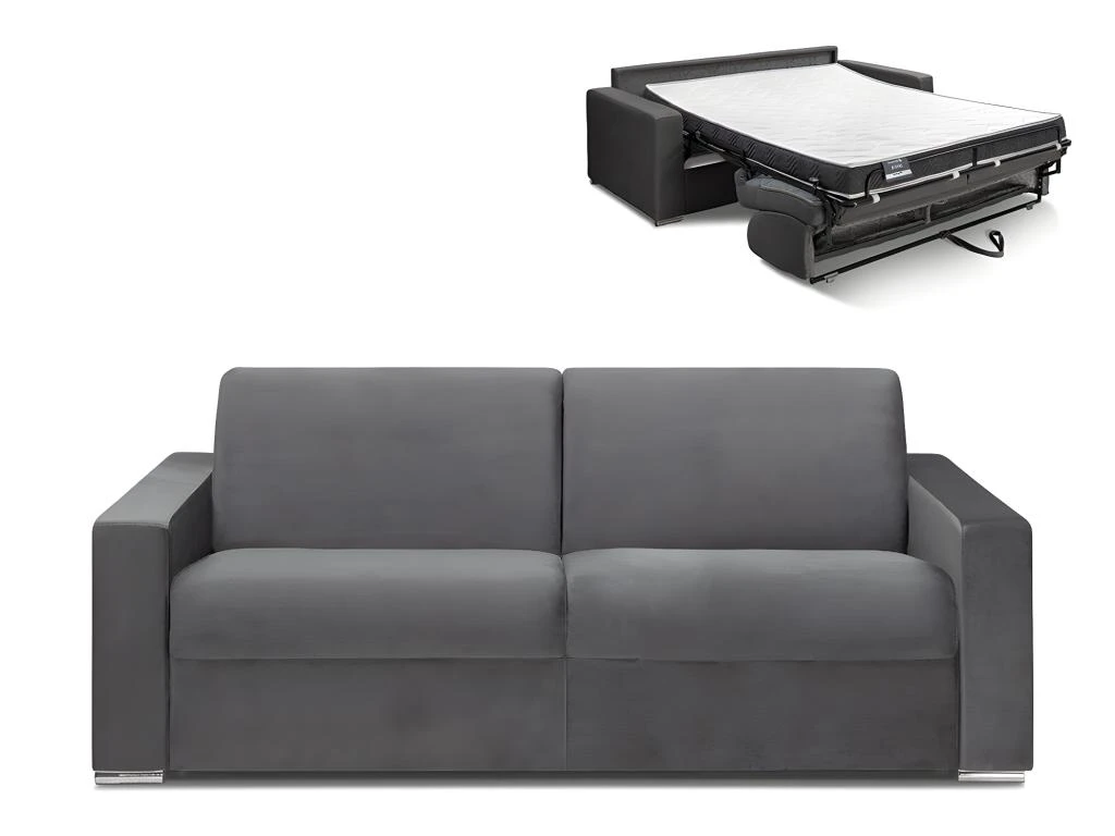 Canapé 4 Places Convertible Express En Velours CALITO - Anthracite - Couchage Lattes Larges 160 Cm - Matelas 14 Cm Avec Mémoire De Forme DUNLOPILLO 1 Canapé 4 Places Convertible Express En Velours CALITO - Anthracite - Couchage Lattes Larges 160 Cm - Matelas 14 Cm Avec Mémoire De Forme DUNLOPILLO