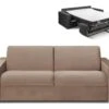 Canapé 4 Places Convertible Express En Velours CALITO - Beige - Couchage Lattes Larges 160 Cm - Matelas 14 Cm Avec Mémoire De Forme DUNLOPILLO -Deco.fr Soldes Boutique canape 491065