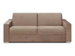 Canapé 4 Places Convertible Express En Velours CALITO - Beige - Couchage Lattes Larges 160 Cm - Matelas 14 Cm Avec Mémoire De Forme DUNLOPILLO -Deco.fr Soldes Boutique canape 491067