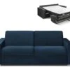 Canapé 4 Places Convertible Express En Velours CALITO - Bleu Nuit - Couchage Lattes Larges 160 Cm - Matelas 14 Cm Avec Mémoire De Forme DUNLOPILLO -Deco.fr Soldes Boutique canape 491081