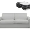Canapé 4 Places Convertible Express En Tissu CALITO - Gris - Couchage 160 Cm - Matelas 22 Cm Avec Mémoire De Forme DUNLOPILLO -Deco.fr Soldes Boutique canape 491085