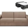 Canapé 4 Places Convertible Express En Velours CALITO - Beige - Couchage Lattes Larges 160 Cm - Matelas 16 Cm Avec Mousse à Mémoire De Forme DUNLOPILLO -Deco.fr Soldes Boutique canape 491093
