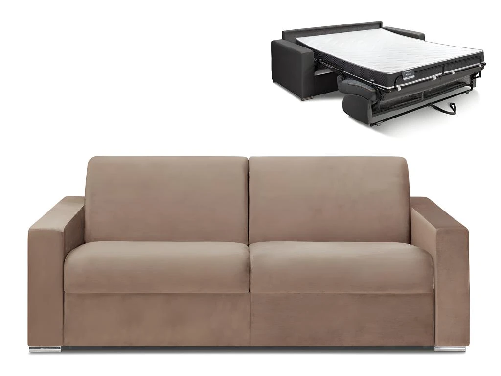 Canapé 4 Places Convertible Express En Velours CALITO - Beige - Couchage Lattes Larges 160 Cm - Matelas 16 Cm Avec Mousse à Mémoire De Forme DUNLOPILLO 1 Canapé 4 Places Convertible Express En Velours CALITO - Beige - Couchage Lattes Larges 160 Cm - Matelas 16 Cm Avec Mousse à Mémoire De Forme DUNLOPILLO