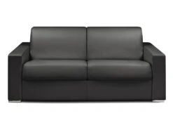 Canapé 3 Places Convertible Express En Simili CALITO -Noir - Couchage 140 Cm - Matelas 16 Cm Avec Mousse à Mémoire De Forme DUNLOPILLO