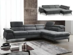 Canapé Grand Angle Convertible En Velours Anthracite SEPINA De PASCAL MORABITO - Angle Droit -Deco.fr Soldes Boutique canape 493147