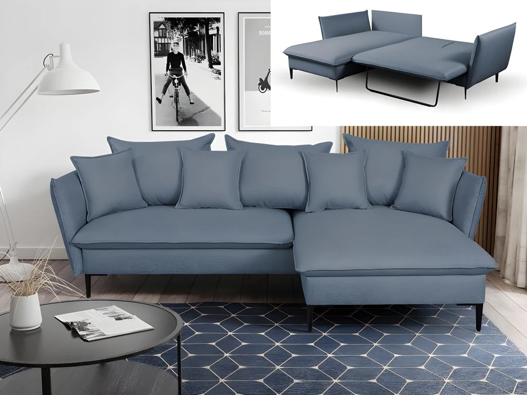 Canapé D'angle Convertible En Tissu Bleu Marine LAZARE De PASCAL MORABITO - Angle Droit 1 Canapé D'angle Convertible En Tissu Bleu Marine LAZARE De PASCAL MORABITO - Angle Droit