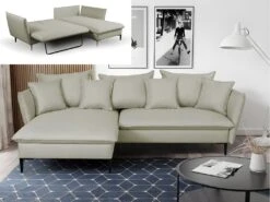 Canapé D'angle Convertible En Tissu Vert Clair LAZARE De PASCAL MORABITO - Angle Gauche