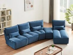Canapé D'angle Relax électrique Modulable En Velours Bleu Canard JUDIE -Deco.fr Soldes Boutique canape 496589