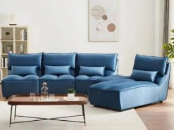 Canapé D'angle Relax électrique Modulable En Velours Bleu Canard JUDIE