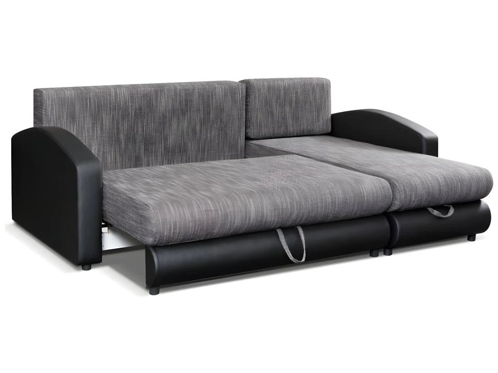 Canapé D'angle Convertible Et Réversible En Simili Et Tissu PIANA - Gris Chiné Et Noir 4 Canapé D'angle Convertible Et Réversible En Simili Et Tissu PIANA - Gris Chiné Et Noir – Image 4
