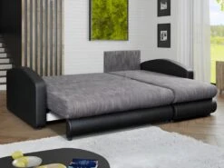 Canapé D'angle Convertible Et Réversible En Simili Et Tissu PIANA - Gris Chiné Et Noir 12 Canapé D'angle Convertible Et Réversible En Simili Et Tissu PIANA - Gris Chiné Et Noir -Deco.fr Soldes Boutique canape 497337